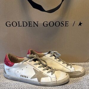 Golden Goose Women's White and Glitter Red Sneakers